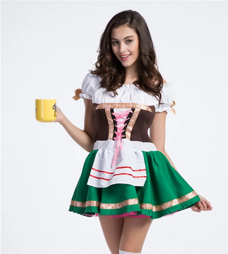 New Sexy Girls Green German Beer Costume Oktoberfest Beer Girl Maid Wench Halloween Masquerade