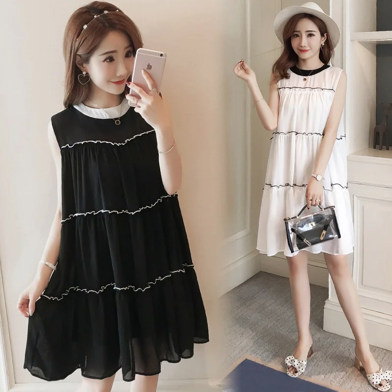 

2019 summer new maternity dress loose chiffon dress Korean fashion bow pregnancy skirt