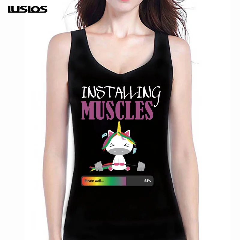 

LUSLOS INSTALLING MUSCLES Cute Gym Unicorn Women Camisole Tank Top Female Sleeveless Sports Vest Sexy Running Clothes Women Top