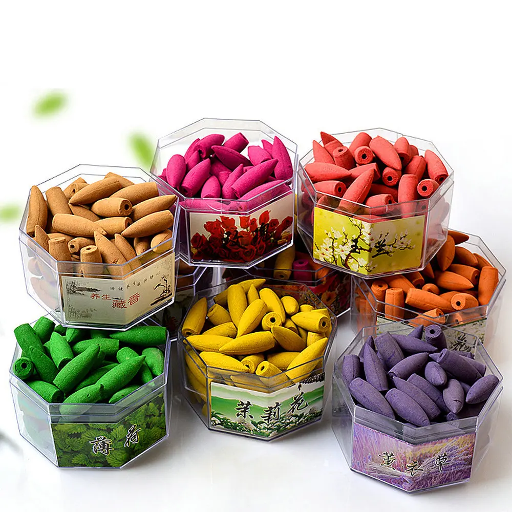 

70pcs Natural Reflux Tower Incense Rose Jasmine Lavender Osmanthus Sakura Smoke Cones Reflux Tower Backflow Incense Bullet