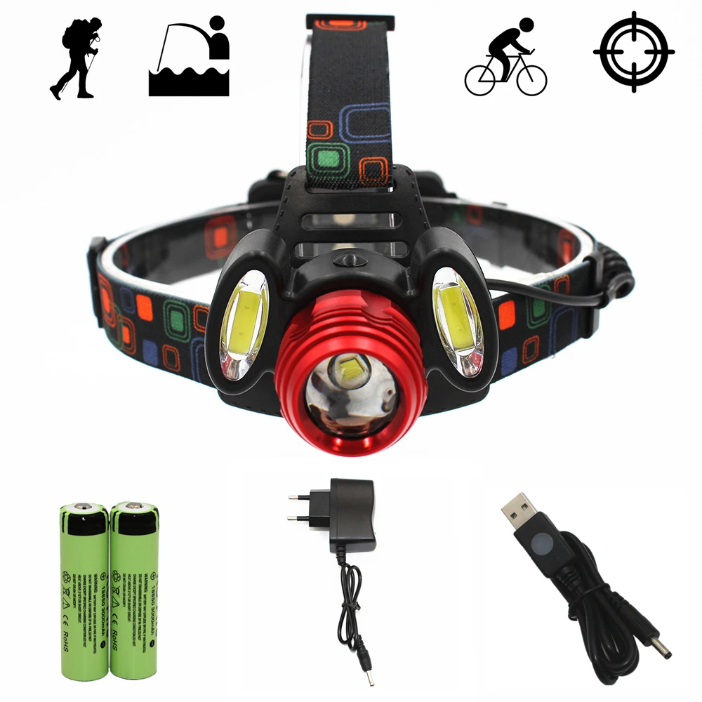 

T6 COB LED Headlamp Zoom Headlight Head Flashlight 4 Mode Light Hunting Fishing Lamp + 18650 Battery + Charger