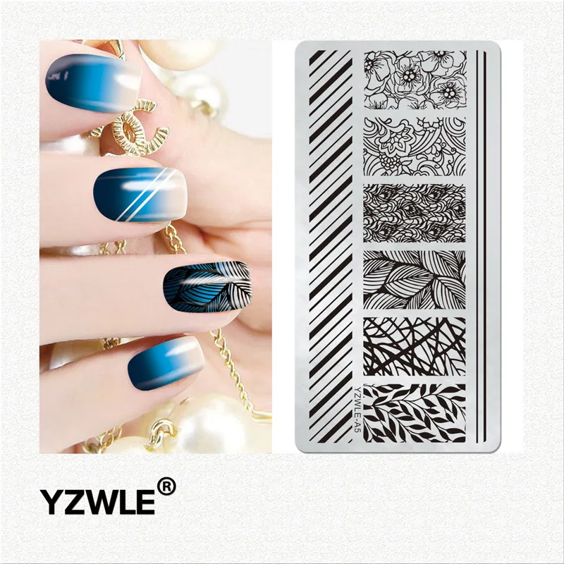 1 шт YZWLE прямоугольная штамповка для ногтей шаблон оригами кружева цветок листья дизайн штамп для ногтей 12*6 см штамповка для ногтей пластины 10 узоров