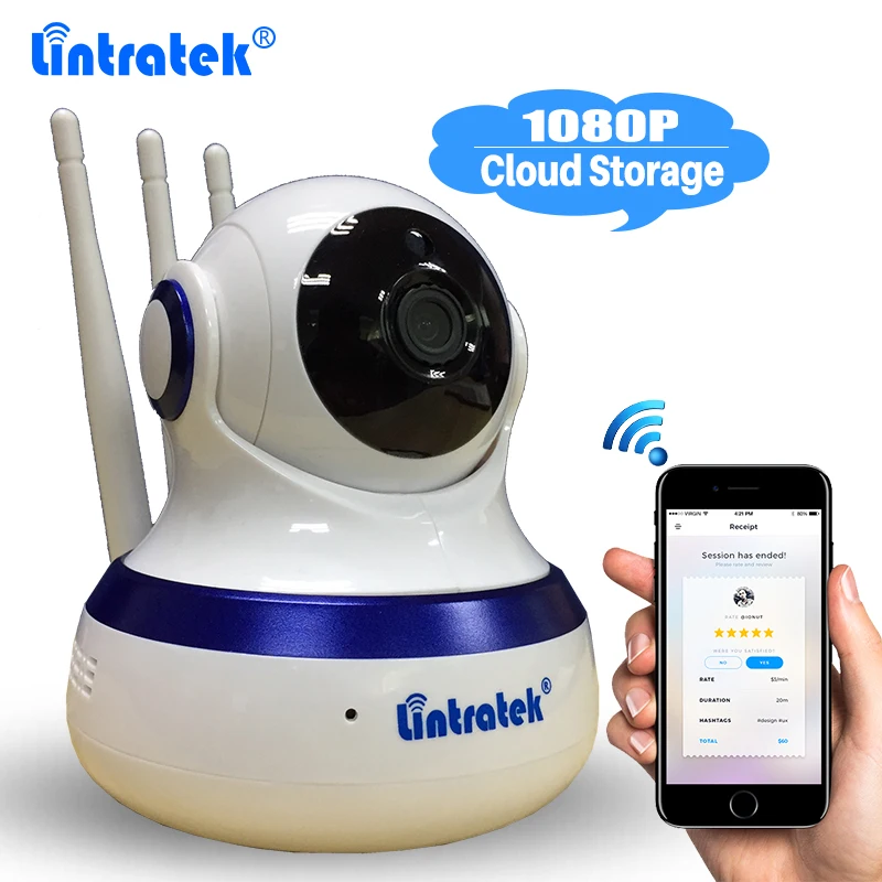 

Lintratek Tri-Antenna Cloud Storage IP Camera Home CCTV Security 2MP Wifi HD 1080P Camera P2P Baby Monitor Pan/Tilt Night Vision