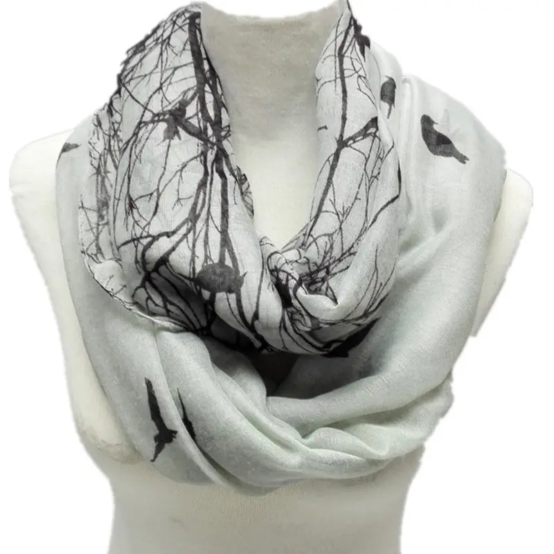 Womens Floral Long Scarf Cute Owl Pattern Shawl Wrap Voile Neck Scarves Clearance