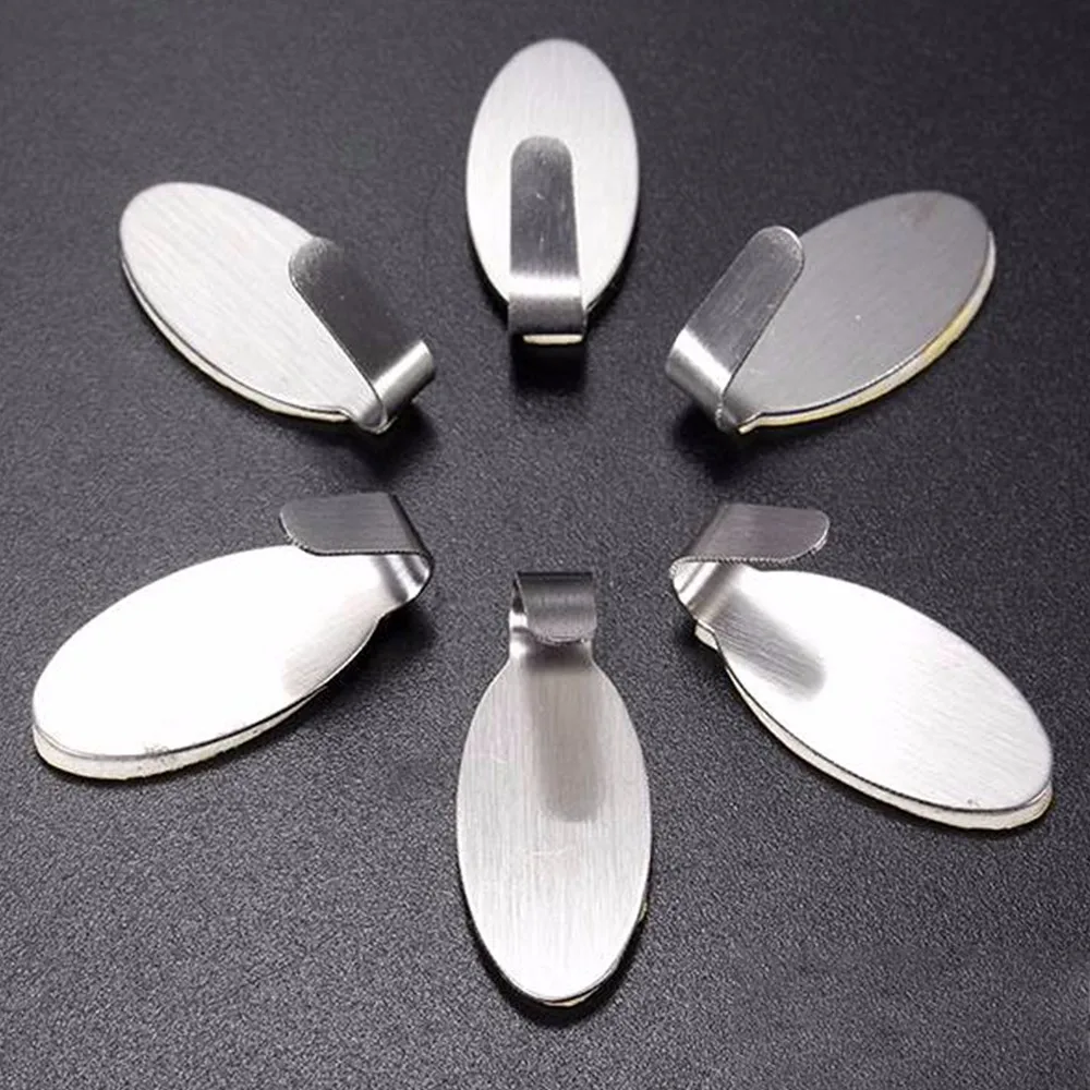 New 6x 3.2cm*1.5cm Useful Stick On Hook Strong Stainless Steel Self