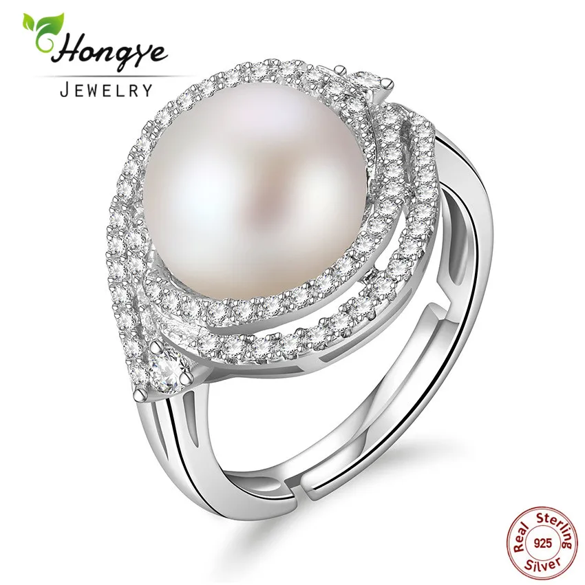 

Hongye 2020 Classic High Quality Natural Freshwater Pearl 925 Sterling Silver Adjustable Rings Jewelry Elegant for Women Gift