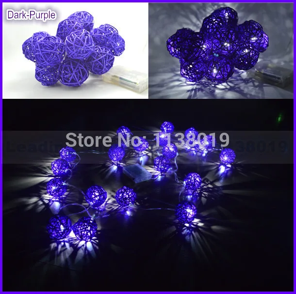 2M length, 20pcs dark purple Battery Operated THAI Wicker Rattan Ball