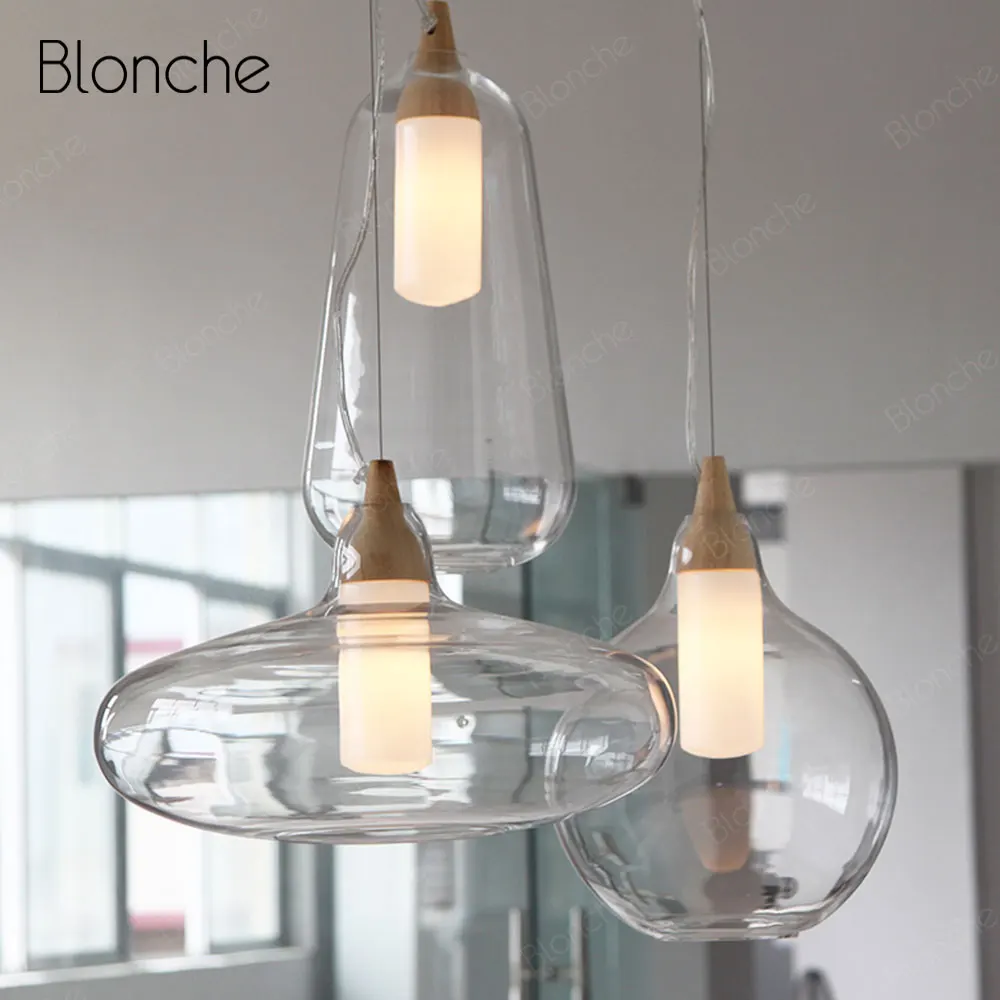 

Glass Pendant Lights Wooden Hanging Lamp Modern Loft Lighting Fixtures for Home Bar Dining Room Lamp Industrial Decor Luminaire