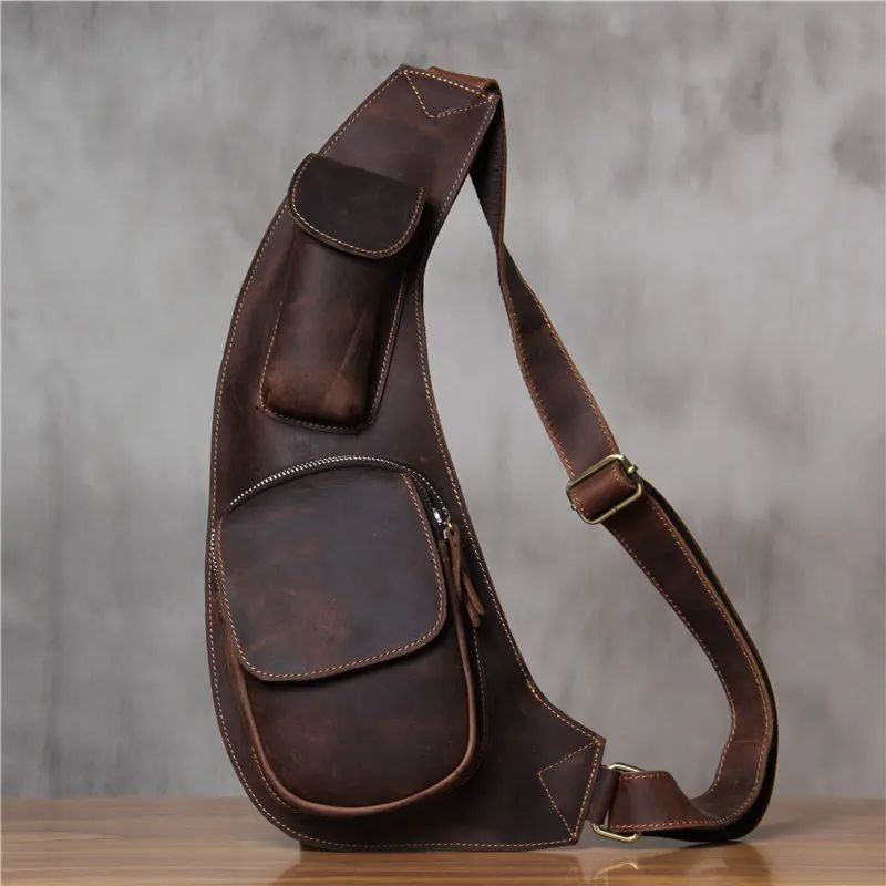 New Designer Men Genuine Leather Chest Bag Brand Real Cow Leather