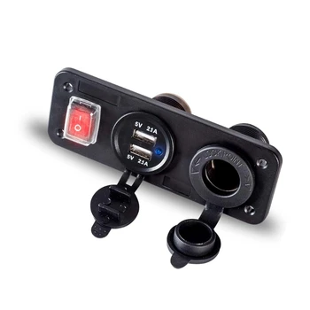 

12V Car Boat Truck Dual USB Charger With Cigarette Lighter Plug Switch for Phone