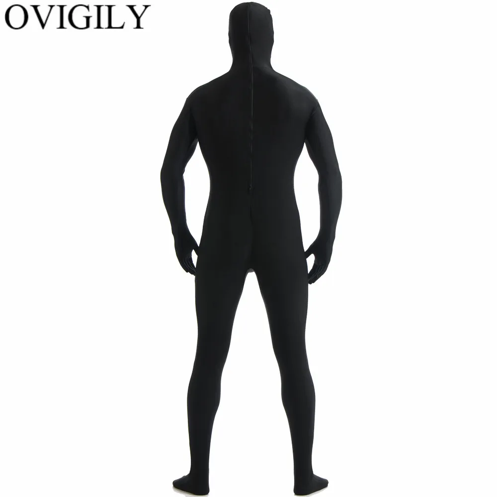 OVIGILY черный мужской костюм зентай из лайкры для косплея с открытым лицом