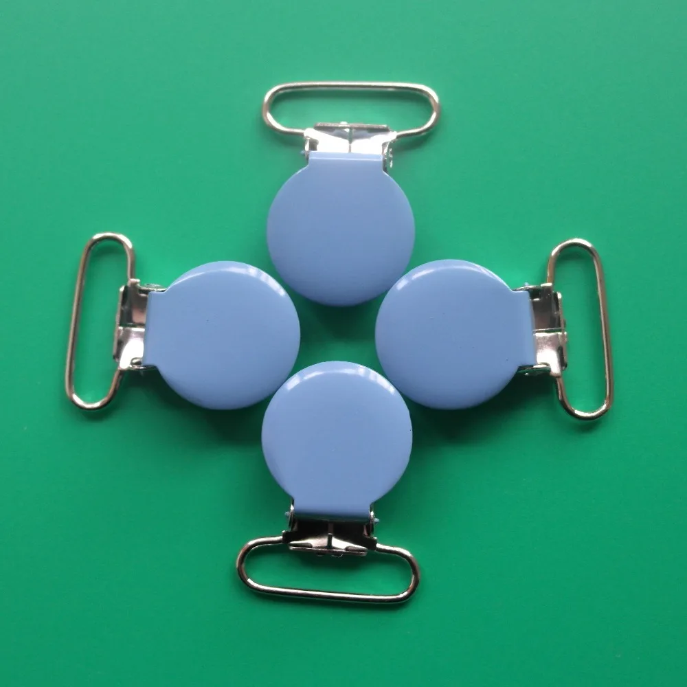 

Free Shipping 20Pcs 25MM Light Blue Color Round Shape Enamel Metal Suspender Clips,Pacifier Clip,Lead Free,With Plastic Teeth
