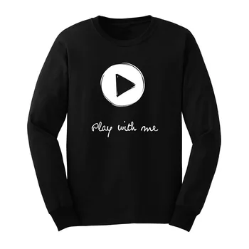 

Loo Show Mens Play With Me Graphic Long Sleeve Adult T-Shirts Casual Men Tee