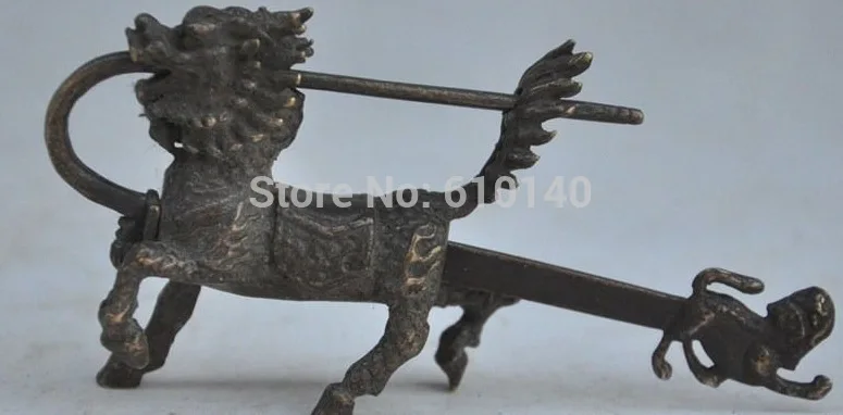 

Chinese classical Bronze Copper animal Kirin Unicorn Kylin Locks keys statues
