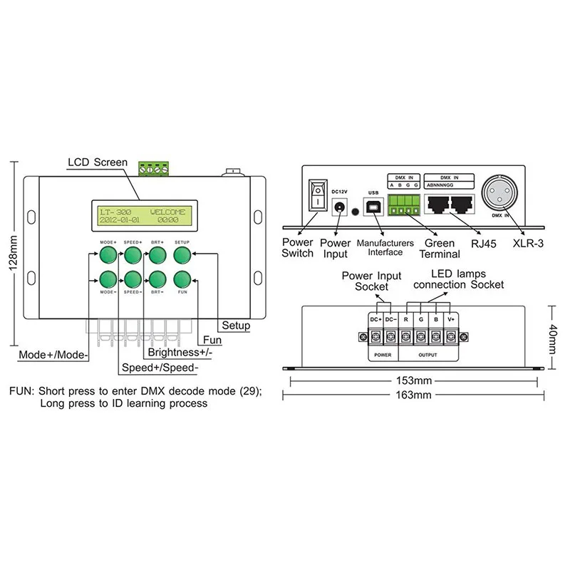 Светодиодный контроллер RGB/DMX512 многофункциональный светодиодный для