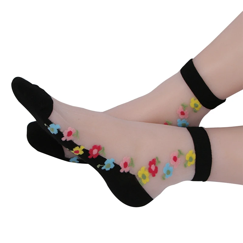 

2019 New 20 Patterns Summer Ultrathin Transparent Elastic Short Socks Women Girls Ice Silk Lace