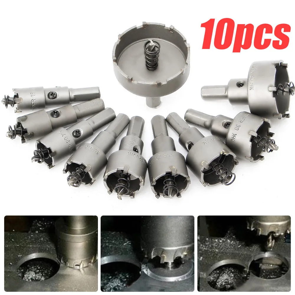 WENXING 10pcs 16 - 50mm Carbide Tip TCT Drill Bit Hole Saw Alloy Tools Stainless Steel 1 pc 3mm shank t shaped carbide tungsten steel burs rotary files rotary power tools