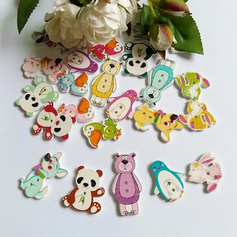

40PCs Natural Wooden Buttons Cute Mixed Animals Shape Decorative Sewing Buttons 2 Holes Scrapbooking Crafts Accessorie