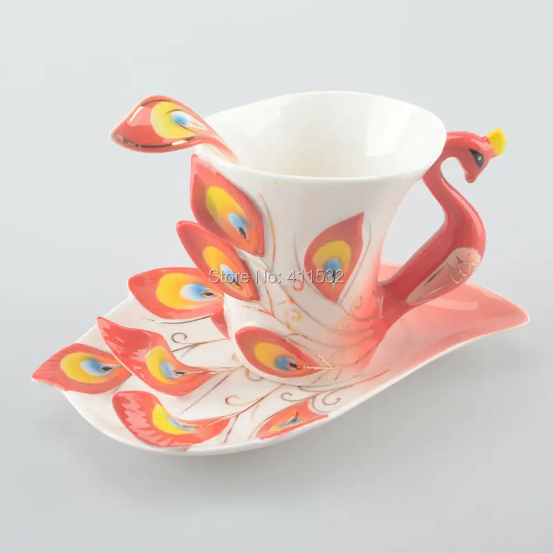 Кружки с павлином, керамические фарфоровые эмалированные парные чашки, подарок на свадьбу, день рождения, креативные чашки для чая, шесть цветов на выбор, NL131