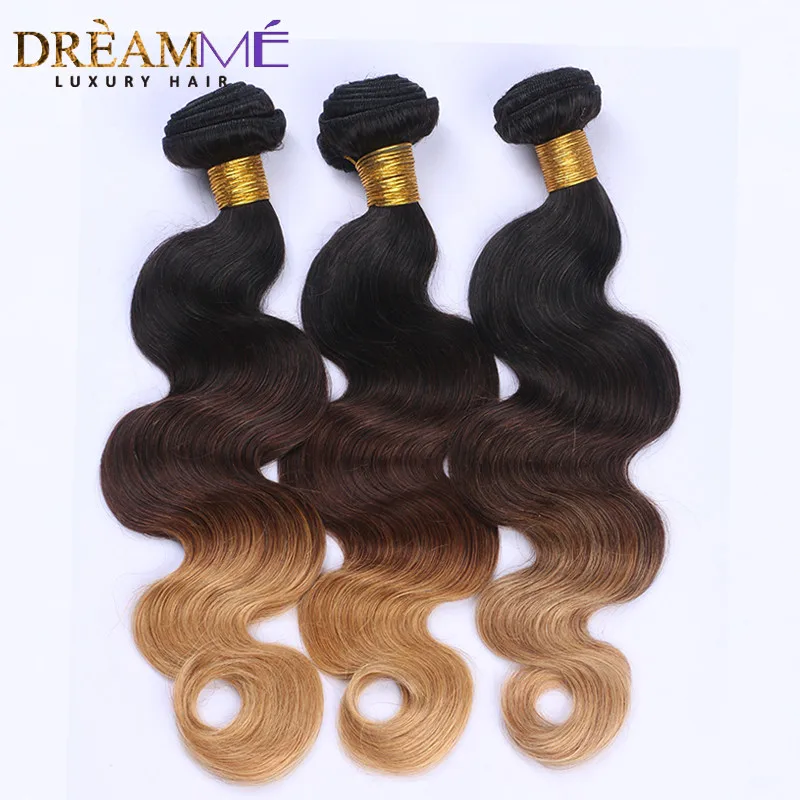 Dreaming Queen hair Body Wave эффектом деграде (переход от темного к бразильские человеческие волосы не Волосы remy 3 Связки #1B/4/27 Мёд блондинка Цвет Омбрэ