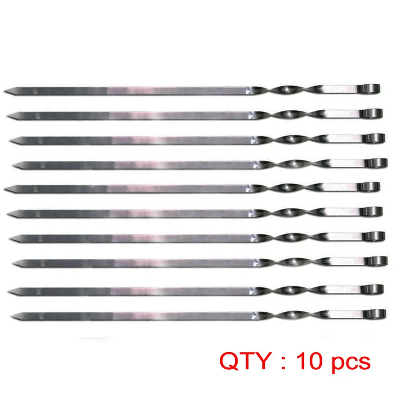 Hot 10Pcs/Pack 55cm/21.6'' Stainless Skewers BBQ Grill Metal Sticks Barbeque Kabob Kitchen Needles Barbecue Grill For Outdoor