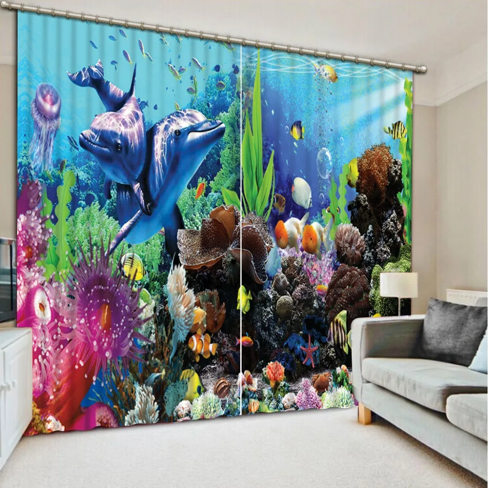 ocean curtains Scenery Beauty Digital Photo Printing Blackout 3D Curtains blue | Дом и сад