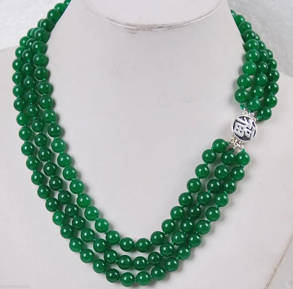 3Rows 8mm Green Jade s Jewelry Necklace 925 Silver ClaspAA1 5.27 | Украшения и аксессуары