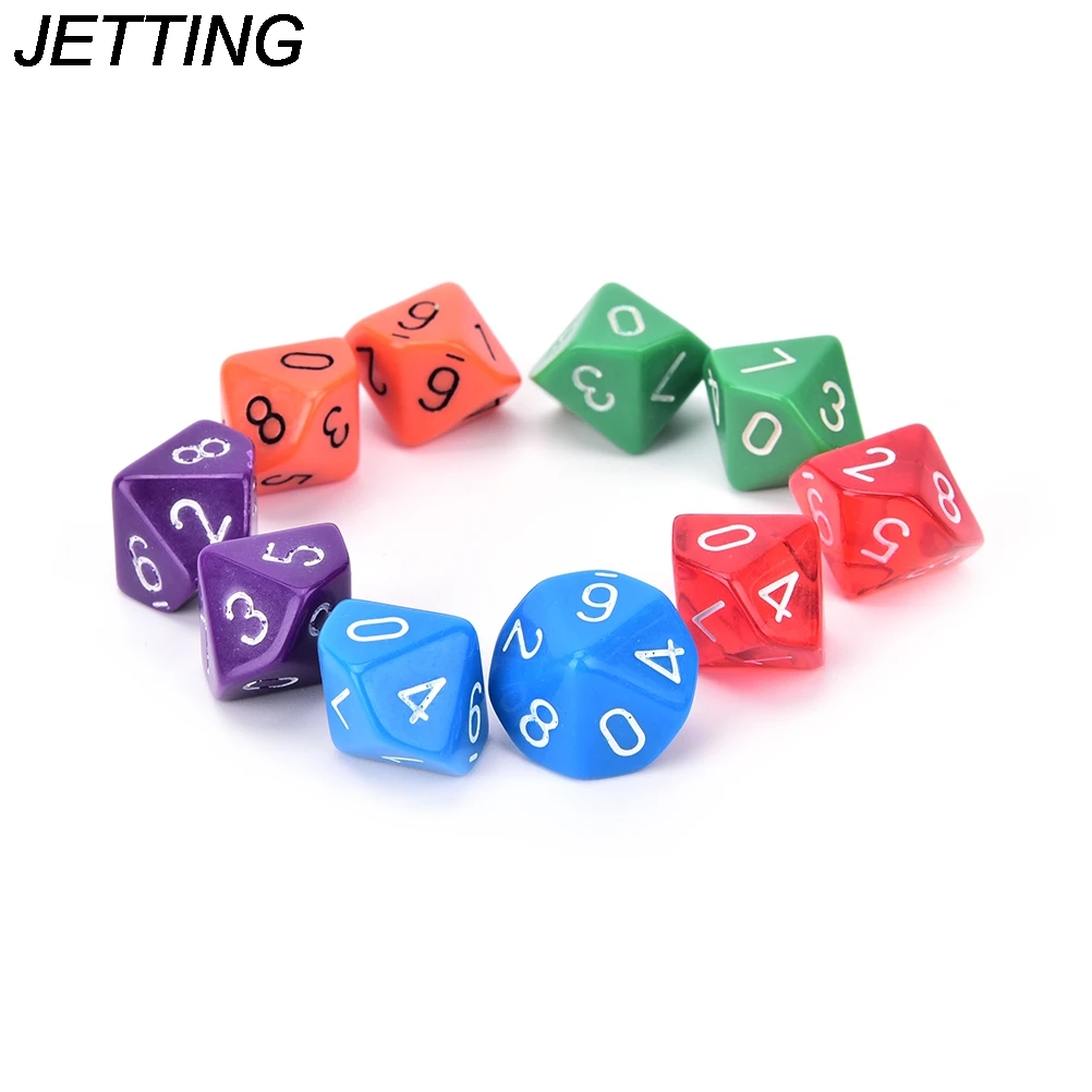 HOT 10pcs Transparent 10 Dice Die 10 Sided Gem Dice Set Multicolor D10