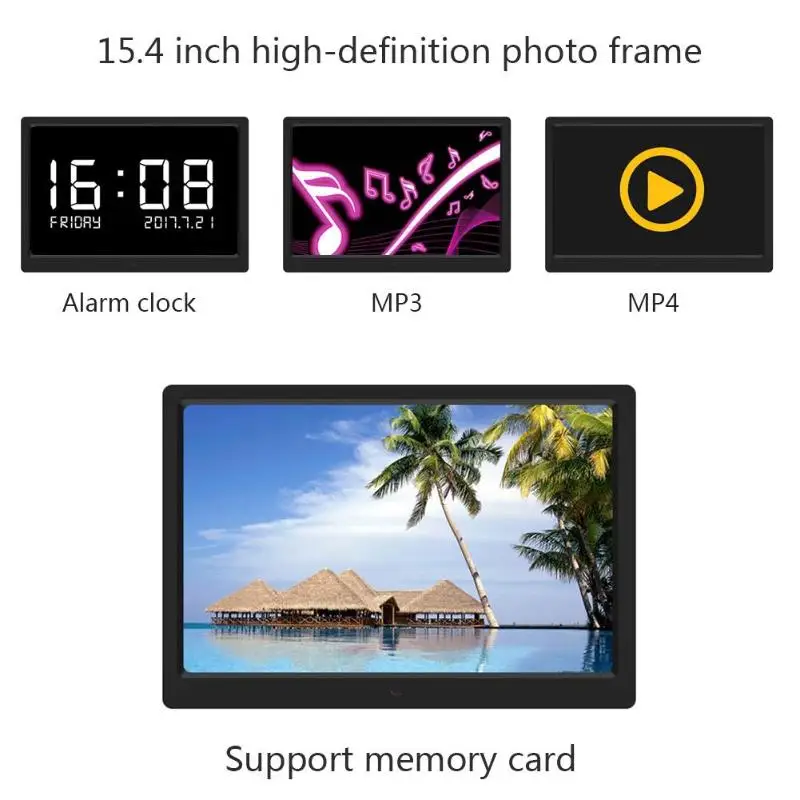 ALLOET 15," HD Цифровая фоторамка MP3 MP4 видео плеер Календарь Будильник фото Корпус рамка Поддержка карт памяти SD через USB HDMI разъем