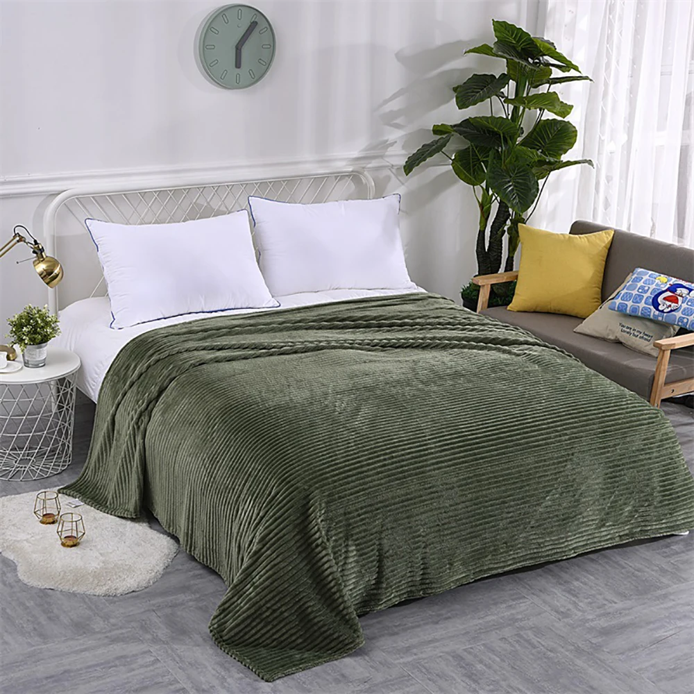 Beddowell Soft Fluffy Striped Flannel Blankets For Beds Solid Coral Fleece Throw Winter Bed Linen Sofa Cover Bedspread Blankets