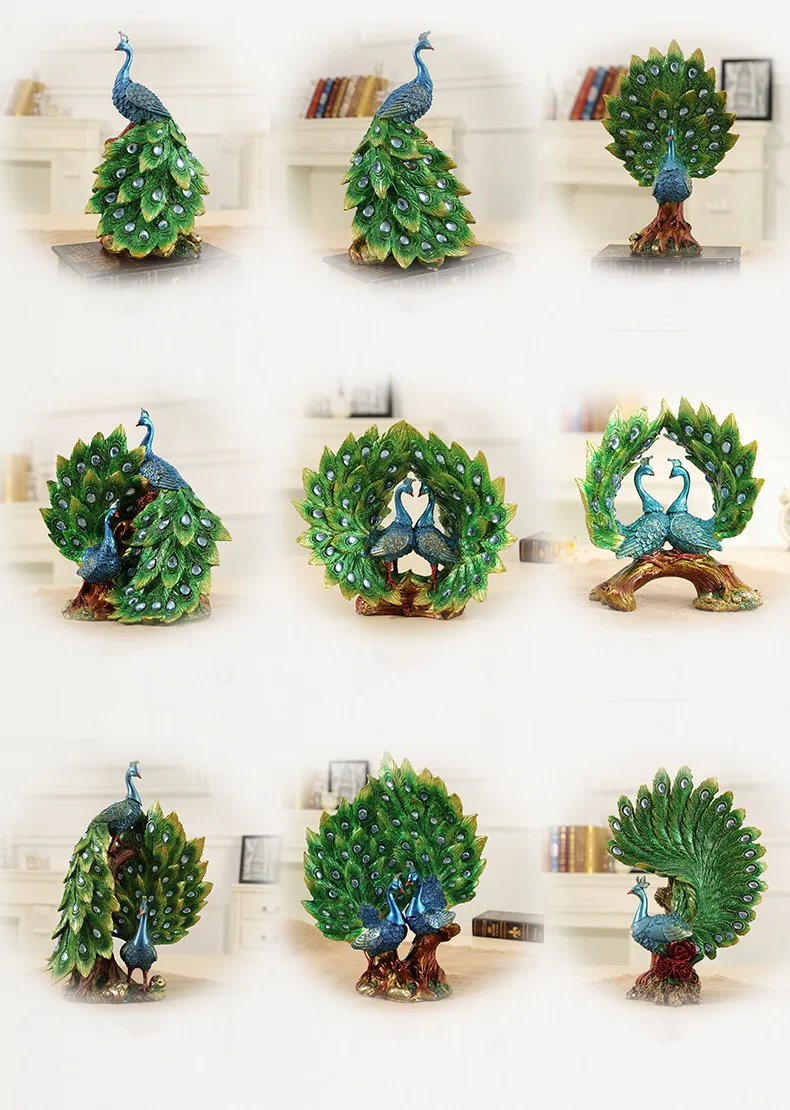 Kopen Handgemaakte decoratieve pauw beeldje ornament hars dier standbeelden sculptuur bruiloft decoraties gift moderne thuis decors