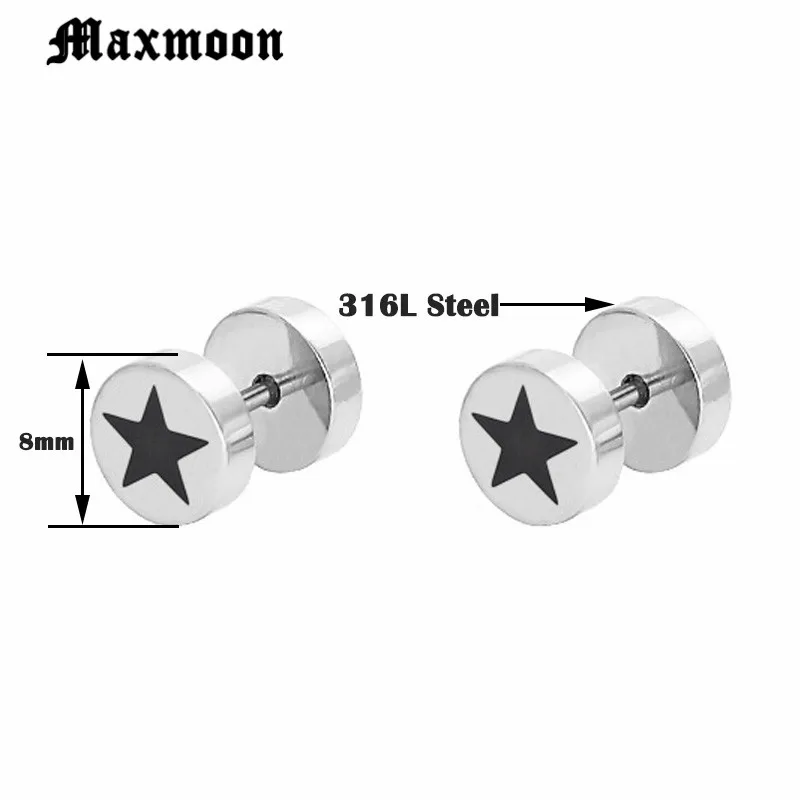 Мужские крутые серьги гвоздики Maxmoon в виде пятиконечной звезды мужские из