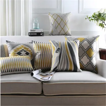 

Nordic Style Geometric Decorative Sofa Throw Pillowcase Yellow Grey Zebra Floral Printed Cushion Cover 30x50cm 45x45
