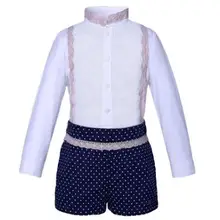 Pettigirl/комплект одежды для мальчиков; зимняя хлопковая одежда для детей; однотонные рубашки с длинными рукавами+ шорты в горошек; B-DMCS007-A148