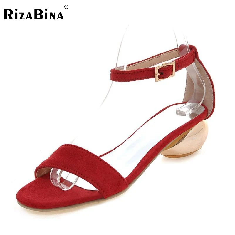 

RizaBina Size 33-43 Chic Women Thick Heels Sandals Summer Metal Ankle Strap Sandals Woman Office Daily Footwears Woman Shoes