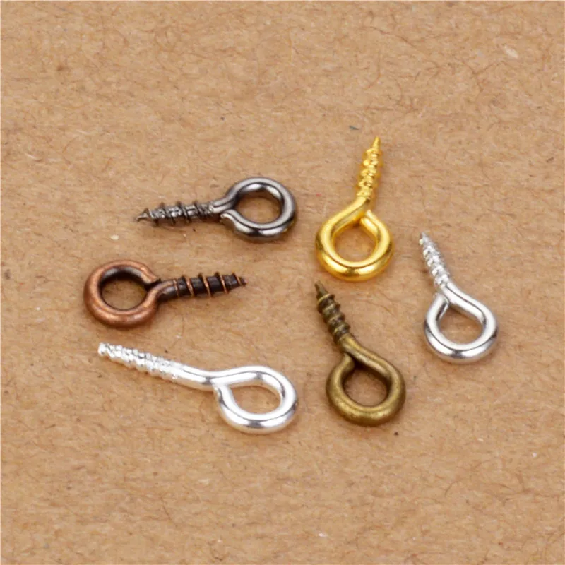 

200pcs 6 Colors Small Tiny Mini Eye Pins Eyepins Hooks Eyelets Screw Threaded silver/gold/red copper 9x4mm for jewelry