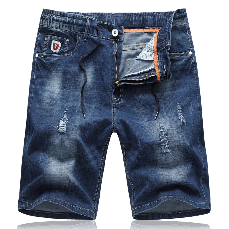 2017 new summer style men s short jeans casual fashion elastic drawstring hole cropped trouse men