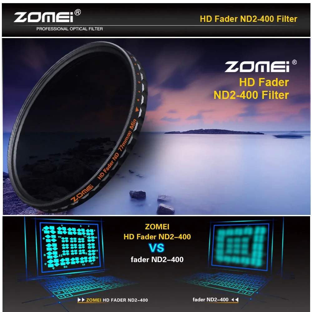 Zomei 77 мм PRO Slim HD ND2-400 ND2 до ND400 нейтральная плотность фейдер переменный MC ND фильтр для Canon NIkon sony объектив камеры 77 мм