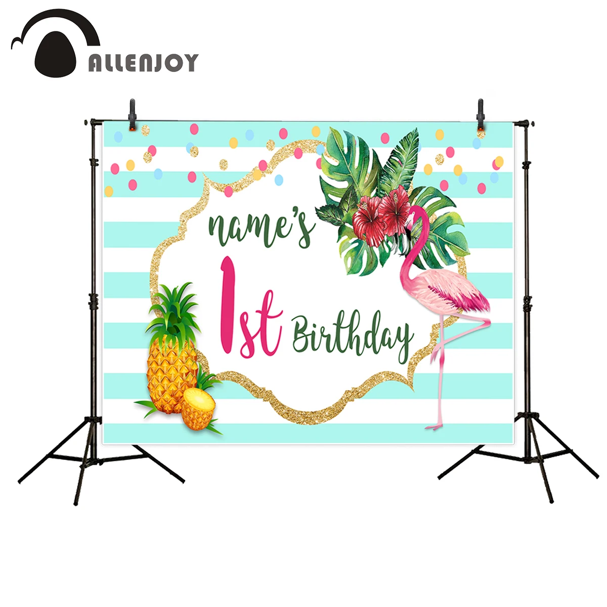 

Allenjoy photography backdrop Blue Stripe Pineapple Flamingo Birthday Custom background newborn original design for photo studio