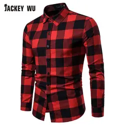 JACKEYWU плед рубашки для мужчин 2019 брендовая модная с длинным рукавом Slim Fit Повседневное рубашки 100% хлопок Мягкий мужская рубашка Мужская