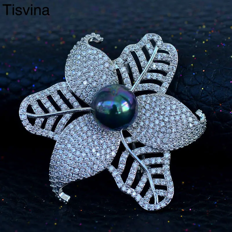Tisvina 2018 новые женские броши в виде листьев ювелирные изделия с жемчугом и AAA