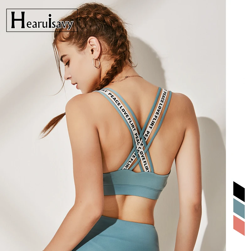 

Women's Sports Bra For Running Letter Strap Fitness Top Gym Push Up Wire Free Yoga Bra Padded Gym Bra Female Sport Fitness Bra