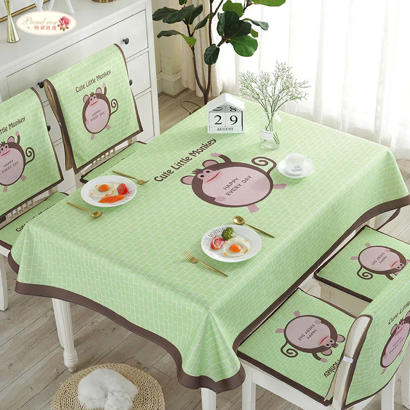 Proud Rose Waterproof Linen Table Cloth Cartoon Table Cover Chair Set Pillowcase Cover Towel European Tablecloths Chair Cushion