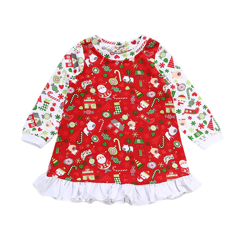 

2017 Christmas Vestido Newborn Baby Dress Long Sleeve Santa Claus Print Ruffles Long Dresses Xmas Gift Bebes Toddler Kid Clothes