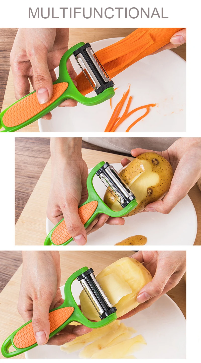 3 в 1 многоцелевой Овощечистка и нож для нарезания соломкой поворотный нож для чистки и нарезки соломкой картофеля моркови терка для очистки нож кухонный инструмент