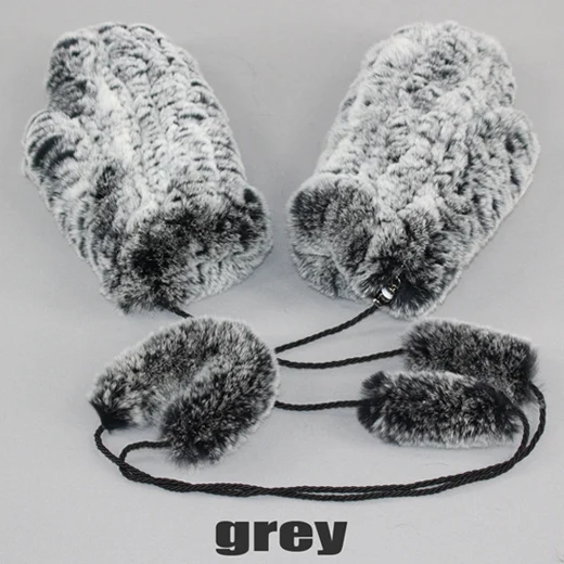 Hot Selling Good Elastic Women Winter Knitted Real Rabbit Fur Mittens100%Natural Real Rex Rabbit Fur Gloves Lady Fur Gloves - Цвет: grey