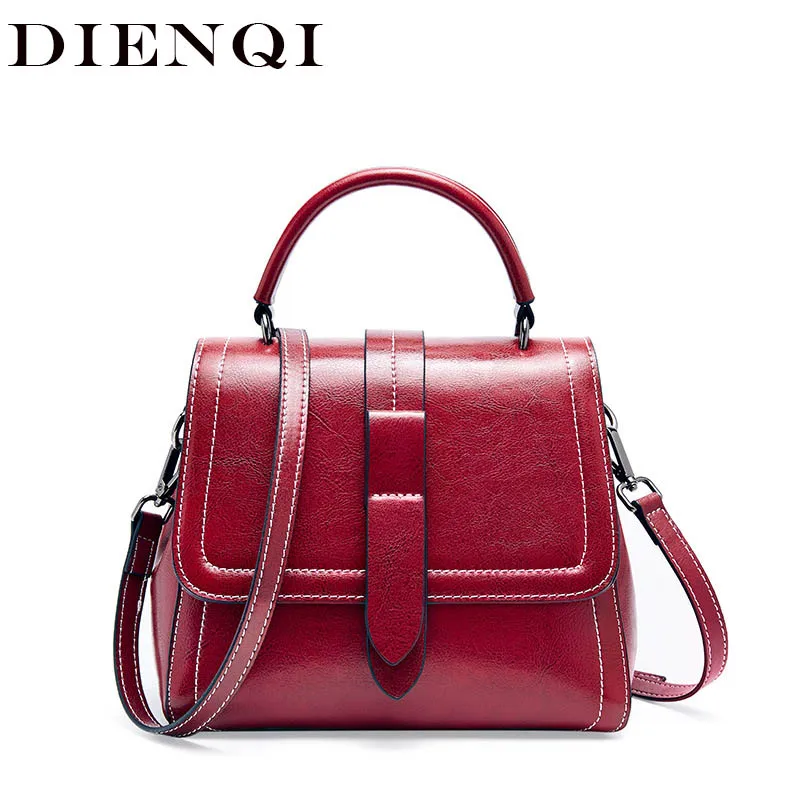 

DIENQI Women Fashion Cowhide Genuine Leather Bag Shoulder Crossbody Bag for Women 2019 Ladies Small Handbags Red Hand Bag