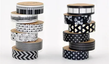 

500pcs 15mm*10m Black White Adhesive Tape Japanese Washi Tape Decorative Tape DIY Scrapbook Paper Photo Album Masking Tape