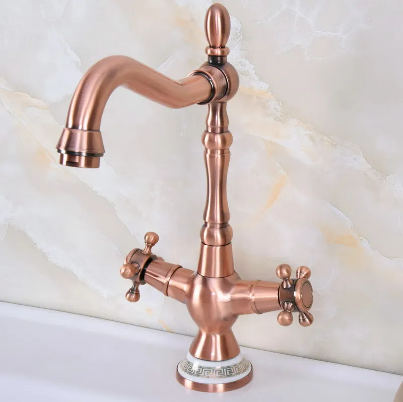 

Antique Red Copper Brass Ceramic Base Kitchen Wet Bar Bathroom Vessel Sink Faucet Single Hole Swivel Spout Mixer Tap anf621