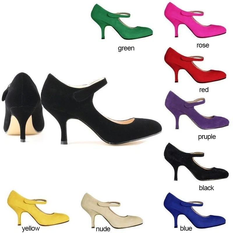 

LOSLANDIFEN Women Shoes Mid Heels High Heels Pumps Ladies Shoes Pointed Toe Multicolor Fashion Sexy Suede Shoes 1184-2VE